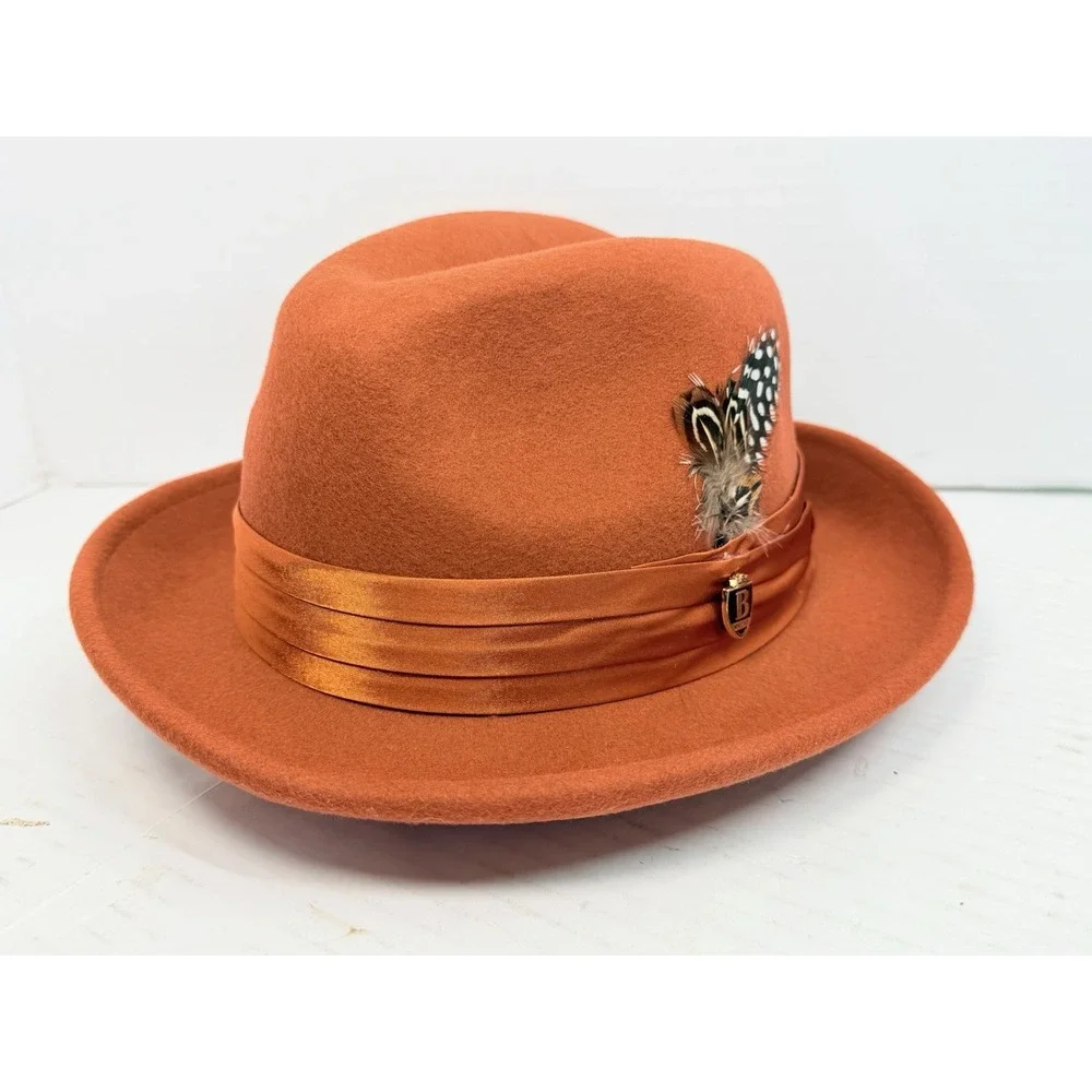 Bruno Capelo Giovanni Fedora Medium Orange 100% Australian Wool Hat New